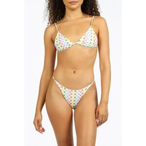 NEW NIRVANIC hali string bikini bottom in eco rainbow check